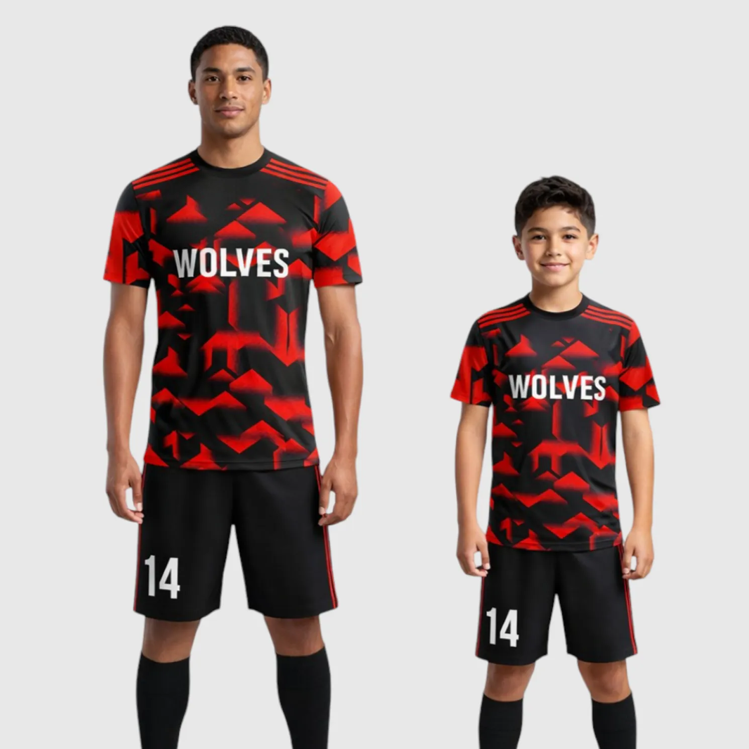 SB 12846 Black and Red Sublimation Custom Soccer Jersey Adult & Youth Unisex - Hipona Sports