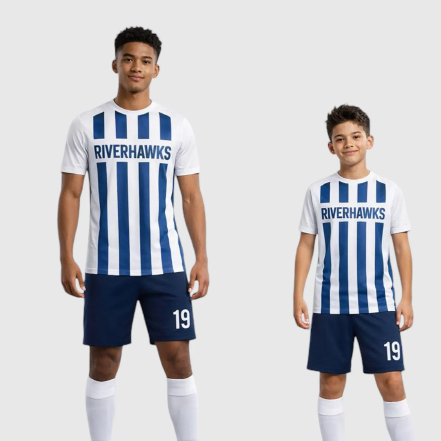 SB 1216 Blue/White Sublimation Custom Soccer Jersey Adult & Youth Unisex - Hipona Sports