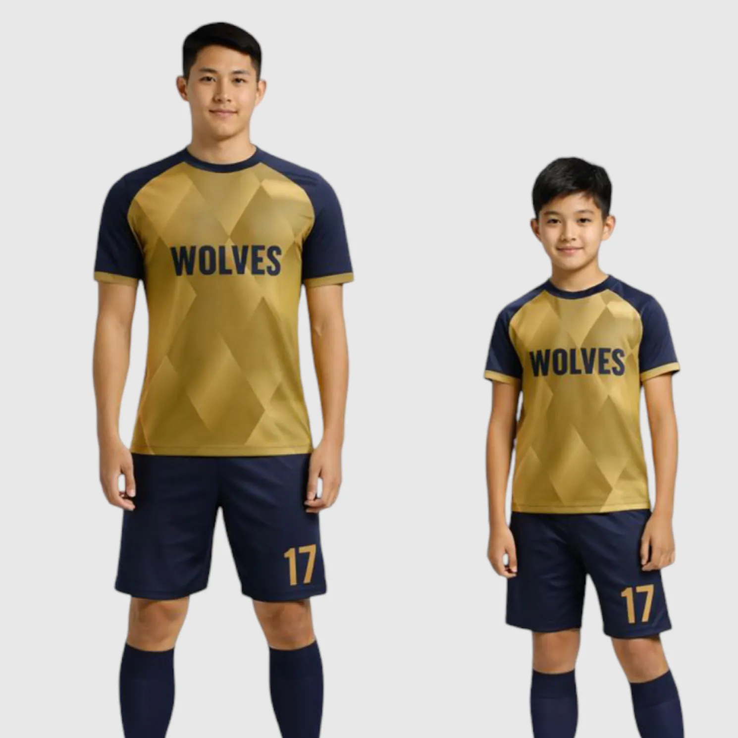 SB 1247 Blue/Gold Sublimation Custom Soccer Jersey Adult & Youth Unisex - Hipona Sports