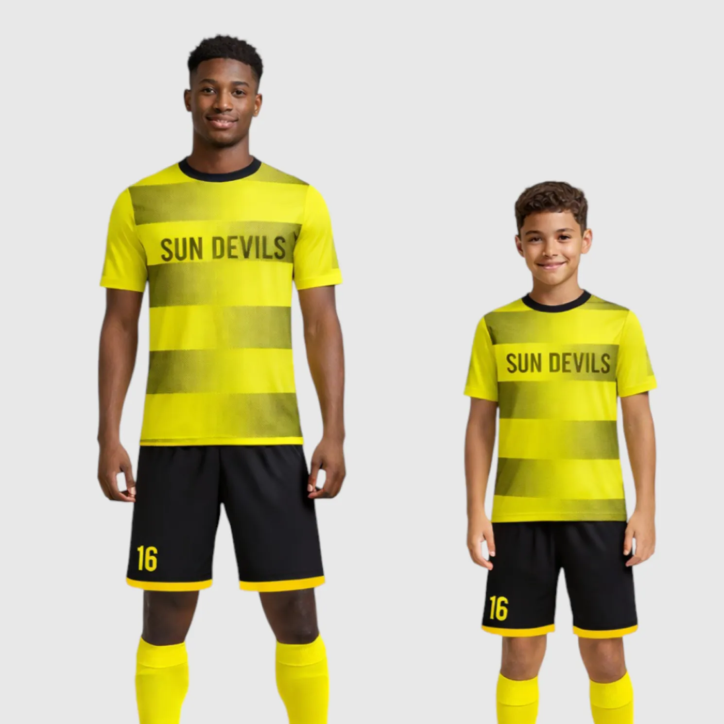 SB 12814 Yellow and Black Sublimation Custom Soccer Jersey Adult & Youth Unisex - Hipona Sports