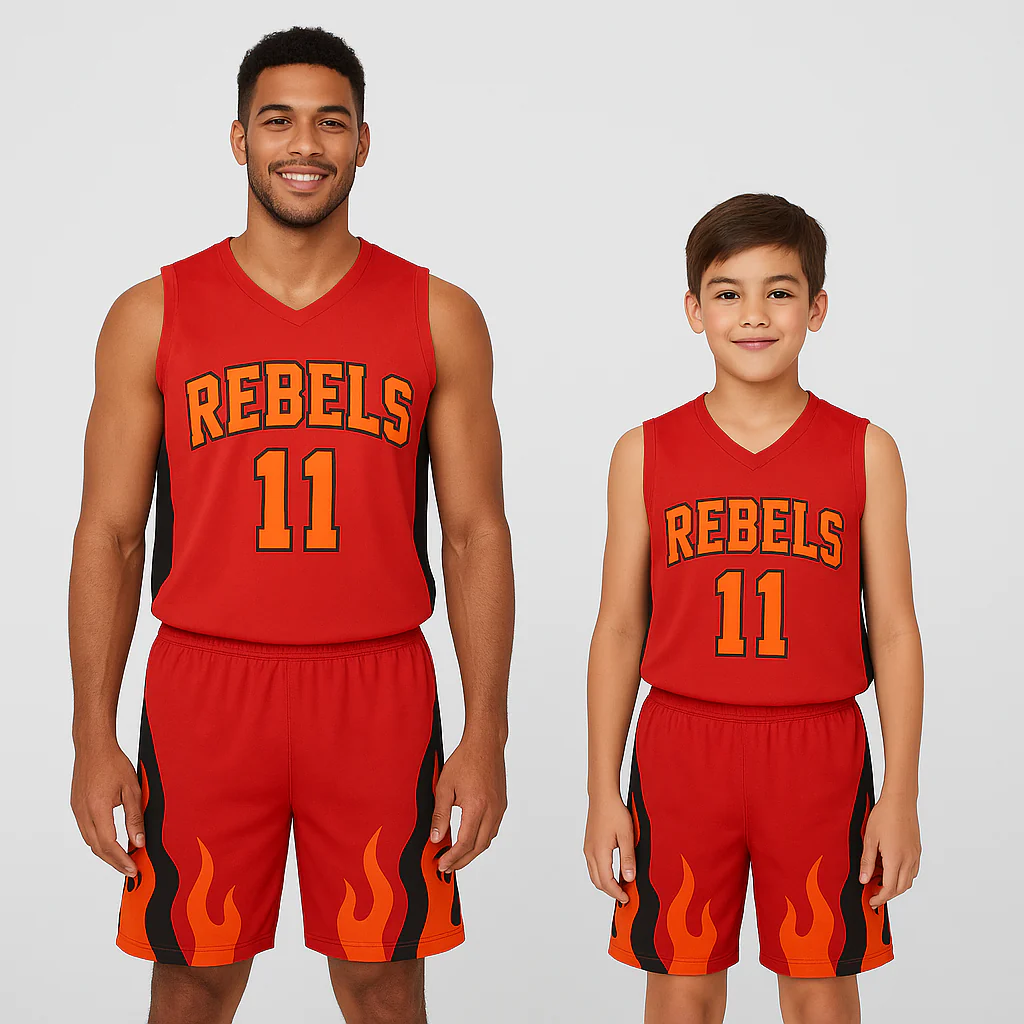 BBU-128 Red Customizable Basketball Jersey With Optional Shorts - Hipona Sports