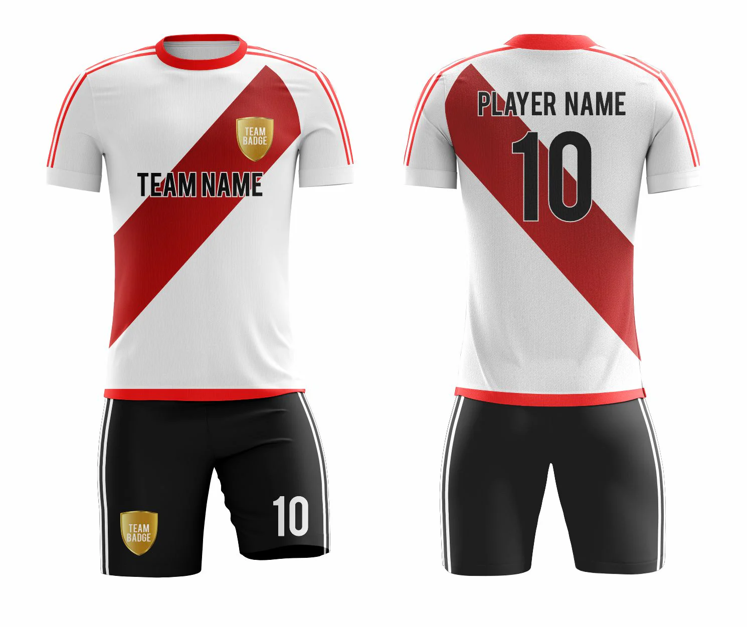 SB 12887 White, Red and Black Sublimation Custom Soccer Jersey Adult & Youth Unisex - Hipona Sports