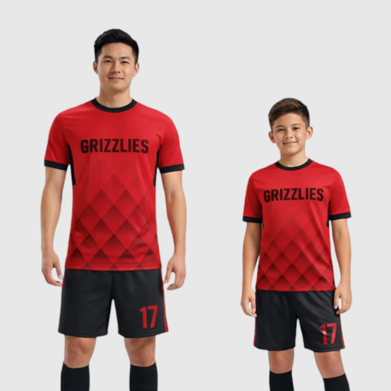 SB 1115 Red/Black Sublimation Custom Soccer Jersey Adult & Youth Unisex - Hipona Sports