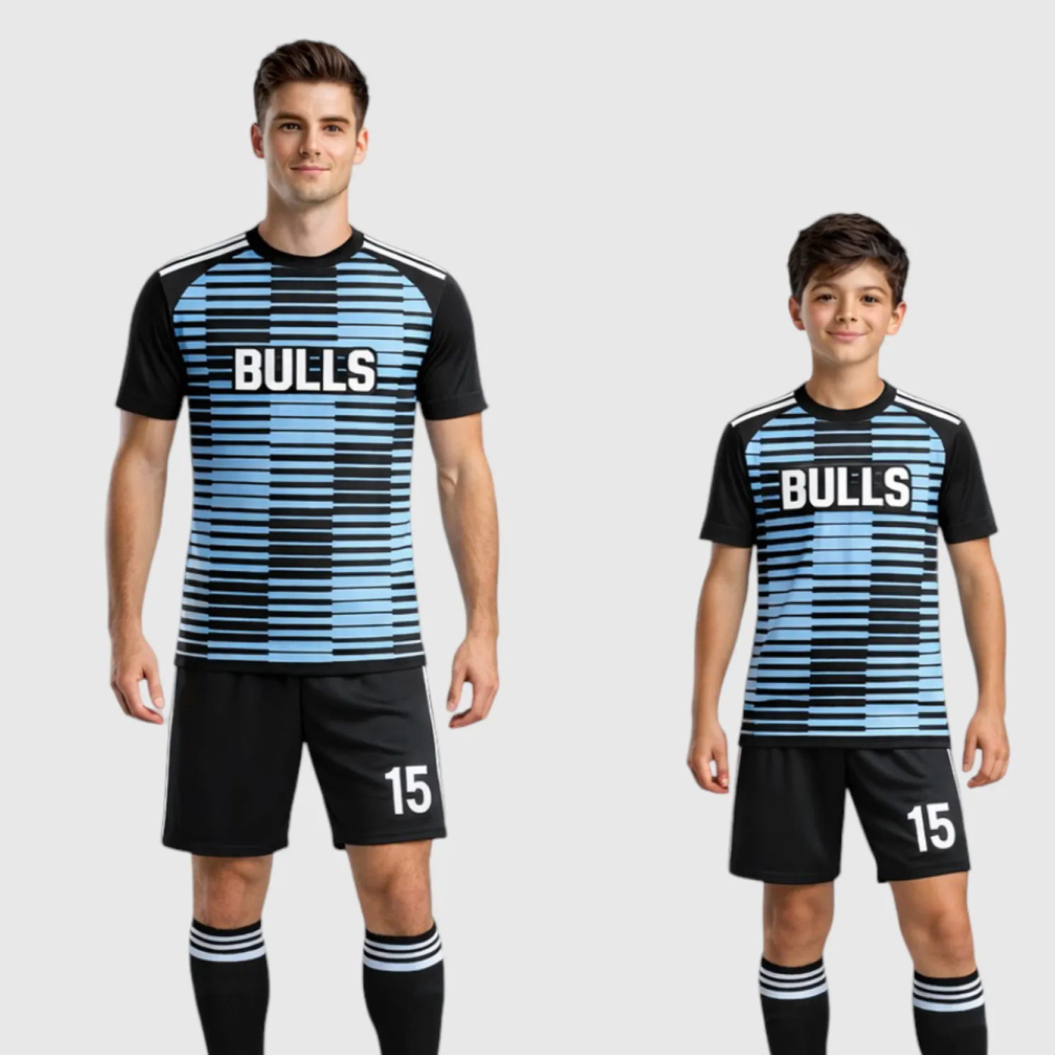SB 1243 Black/Blue Sublimation Custom Soccer Jersey Adult & Youth Unisex - Hipona Sports