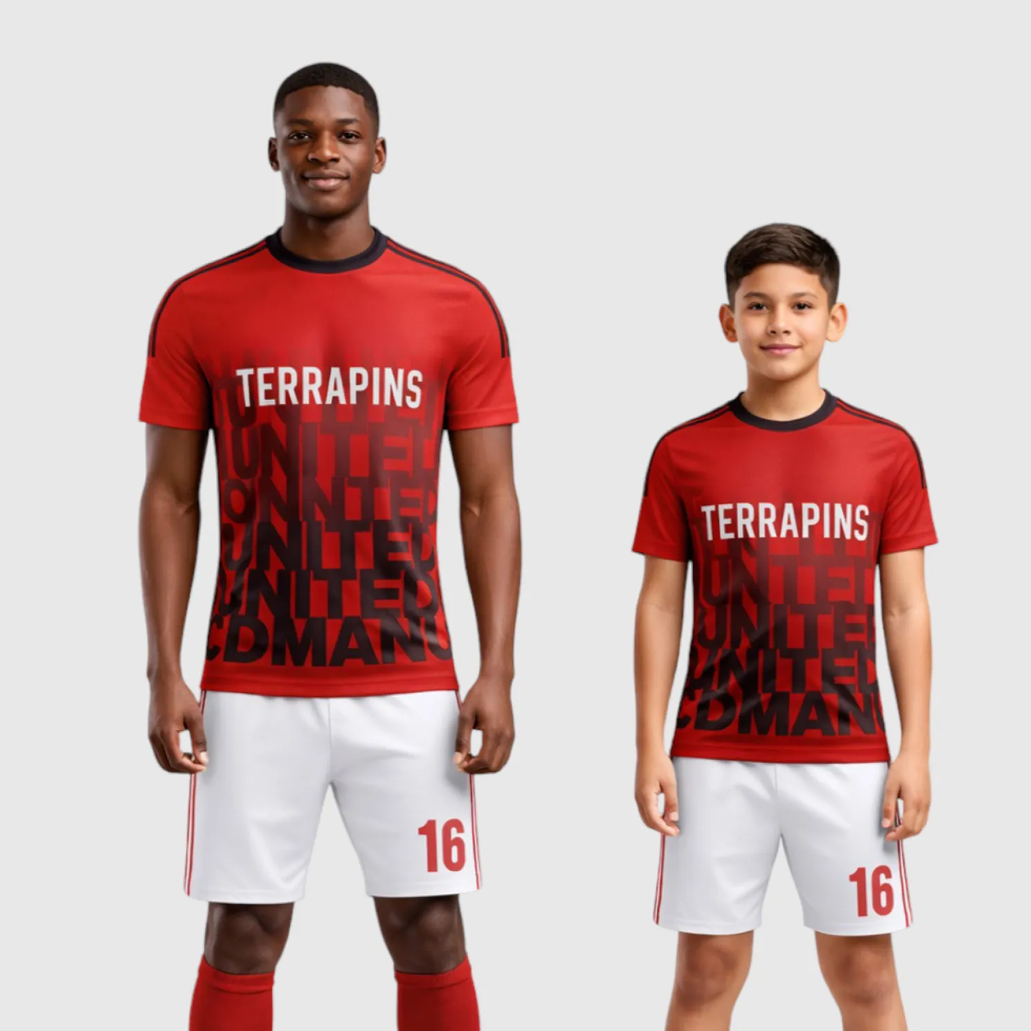 SB 1037 Red/White Sublimation Custom Soccer Jersey Adult & Youth Unisex - Hipona Sports