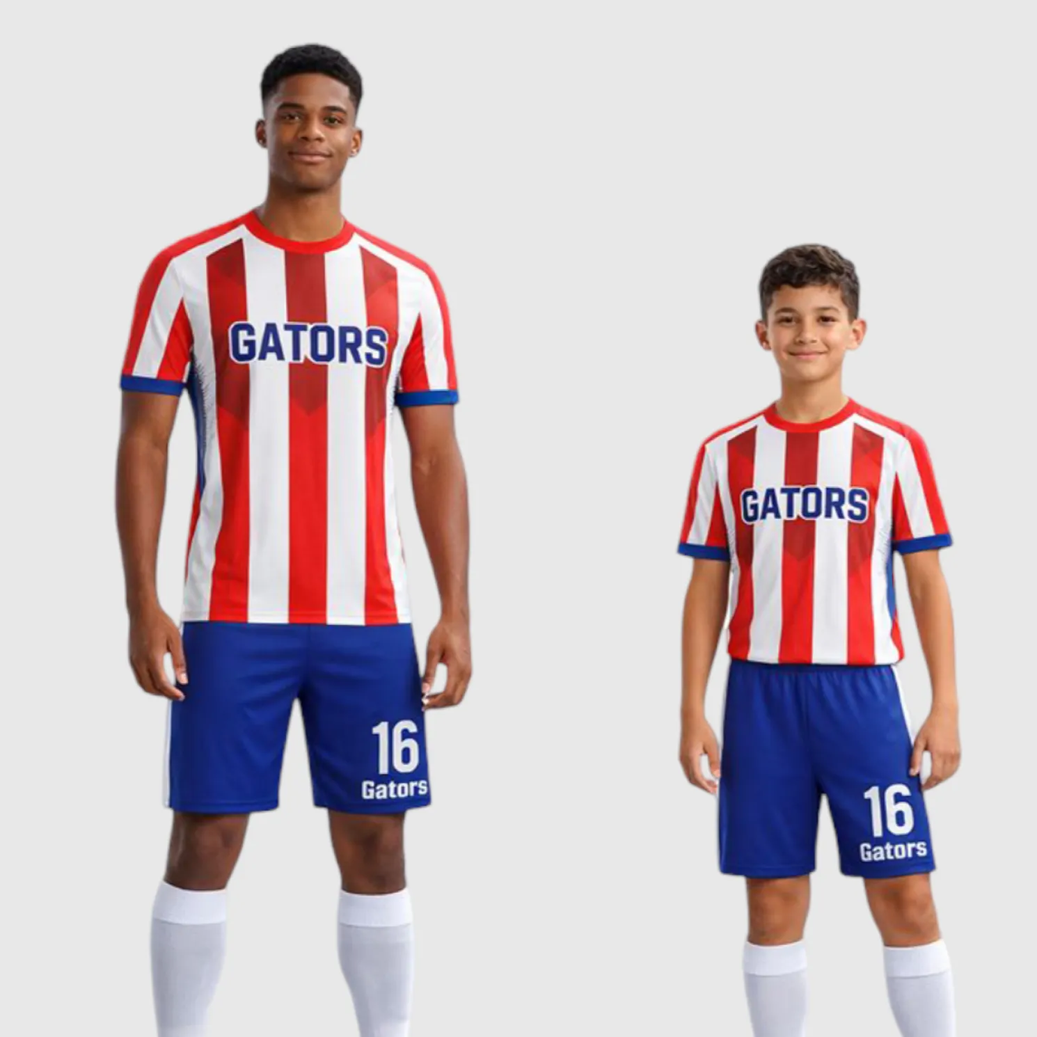 SB 12806 White, Red and Blue Sublimation Custom Soccer Jersey Adult & Youth Unisex - Hipona Sports