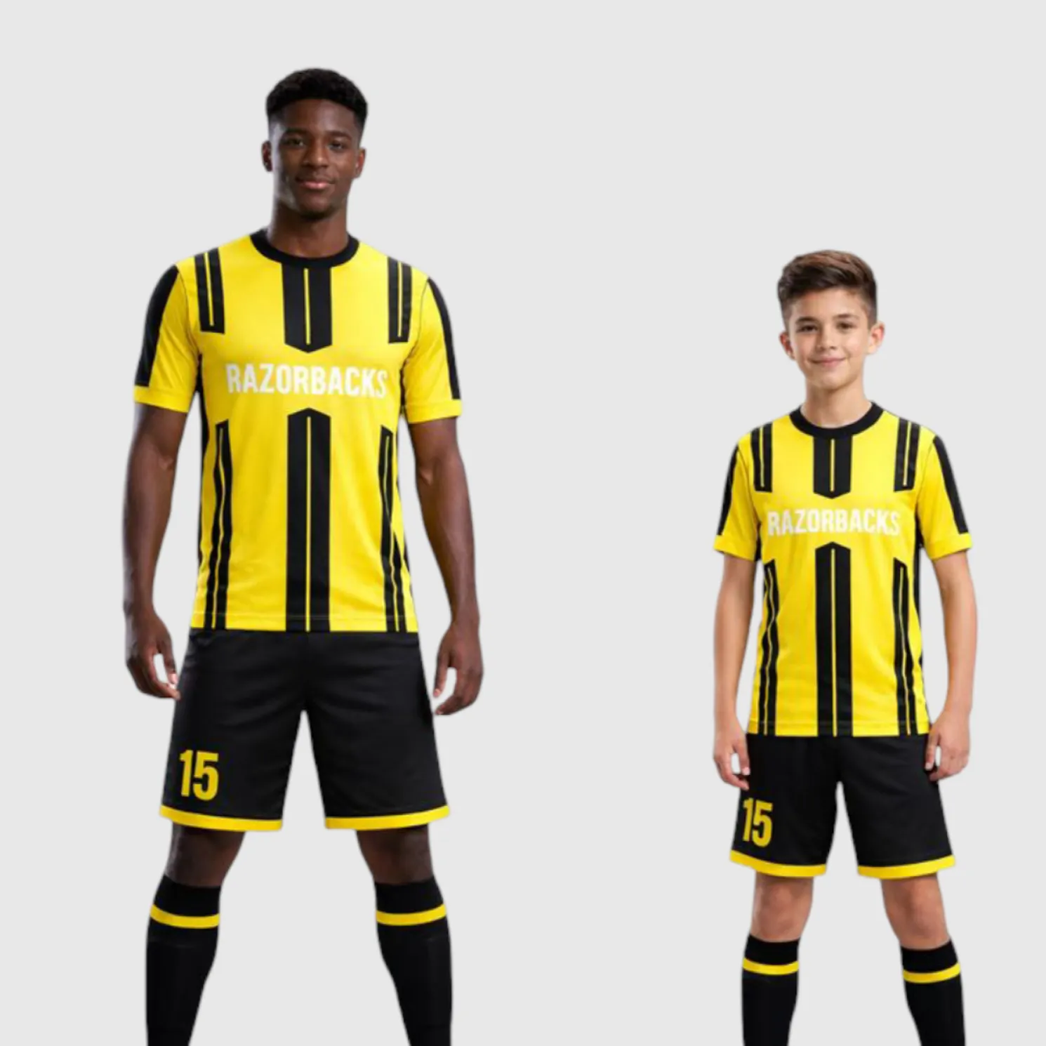 SB 12821 Yellow and Black Sublimation Custom Soccer Jersey Adult & Youth Unisex - Hipona Sports