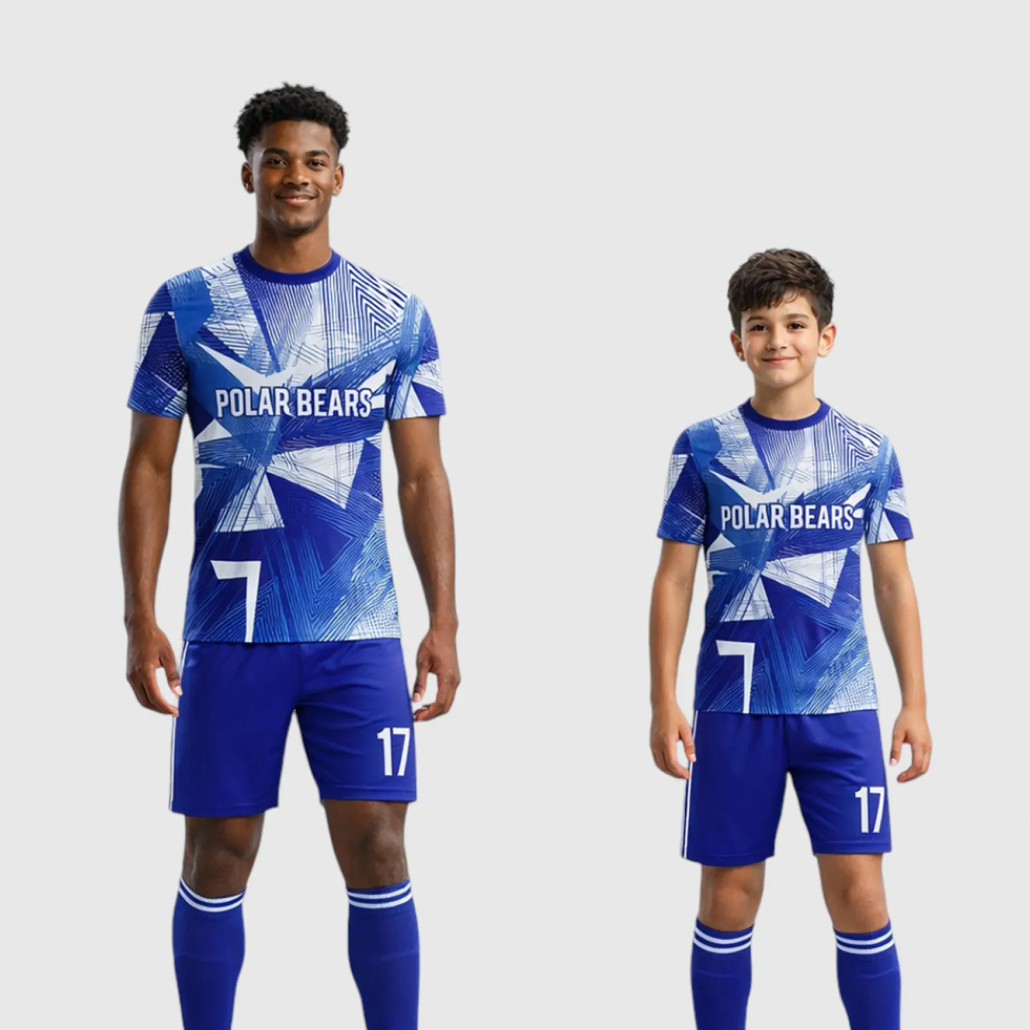 SB 1006 Blue/White Sublimation Custom Soccer Jersey Adult & Youth Unisex - Hipona Sports