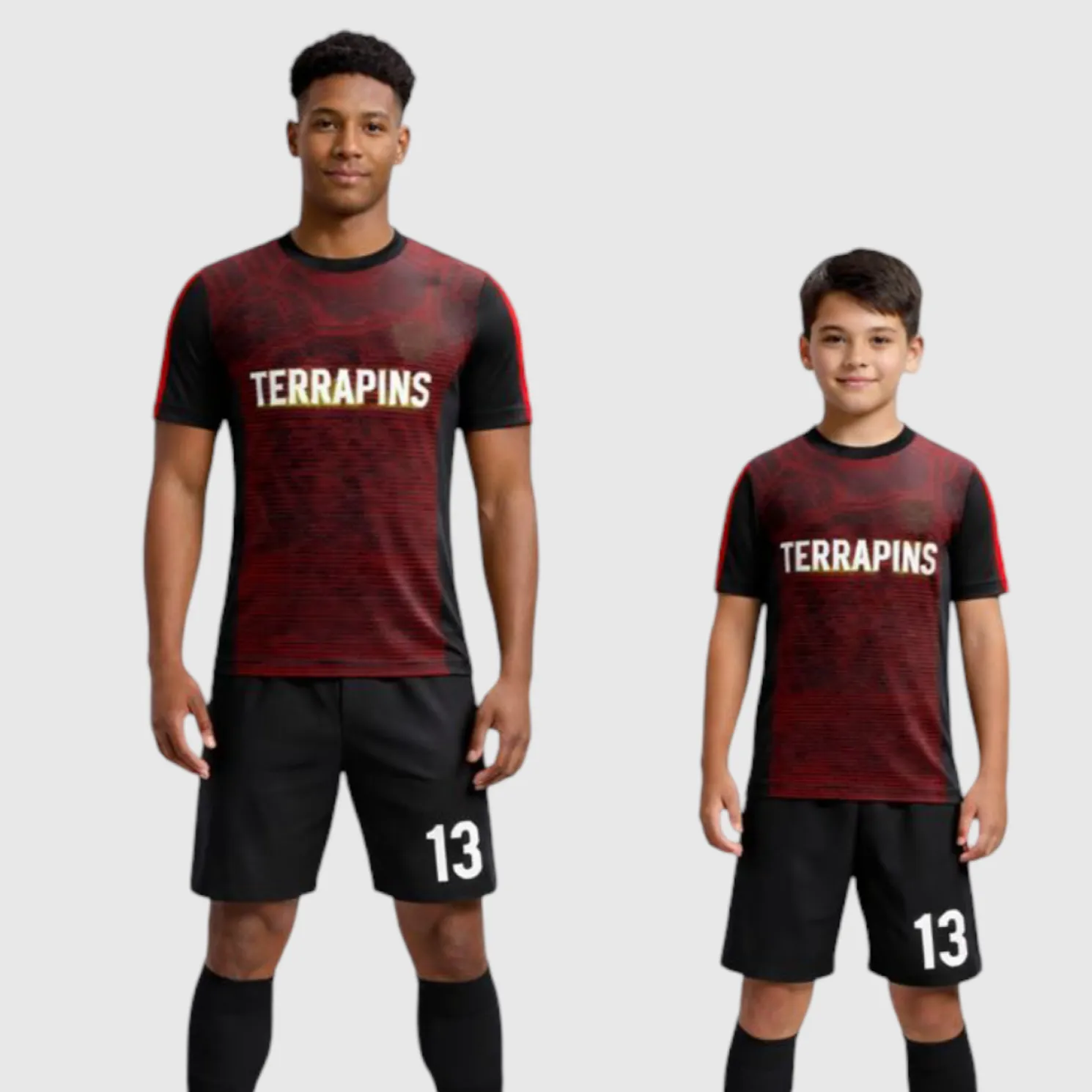 SB 1275 Black and Red Sublimation Custom Soccer Jersey Adult & Youth Unisex - Hipona Sports
