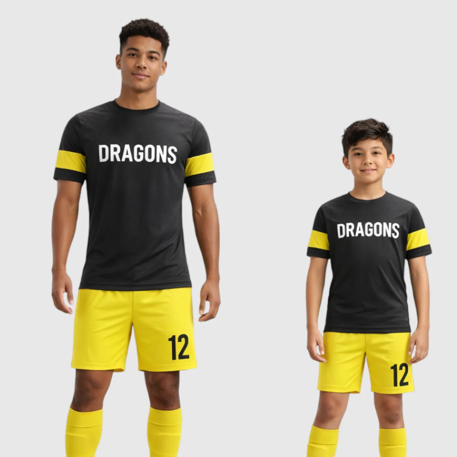 SB 12903 Black and Yellow Sublimation Custom Soccer Jersey Adult & Youth Unisex - Hipona Sports